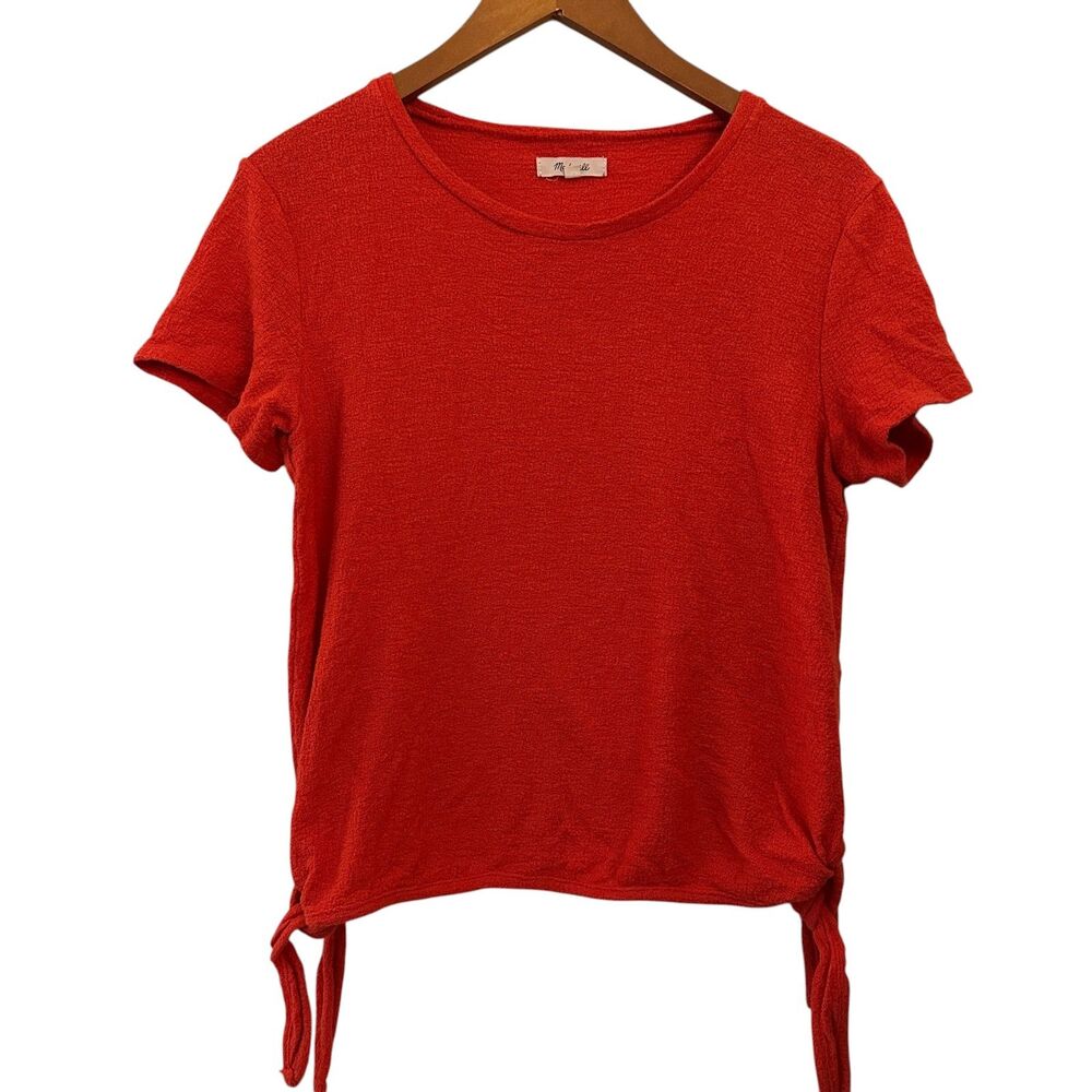 Madewell Women's Red Cotton Side Tie Waist Short Sleeve Blouse Size M